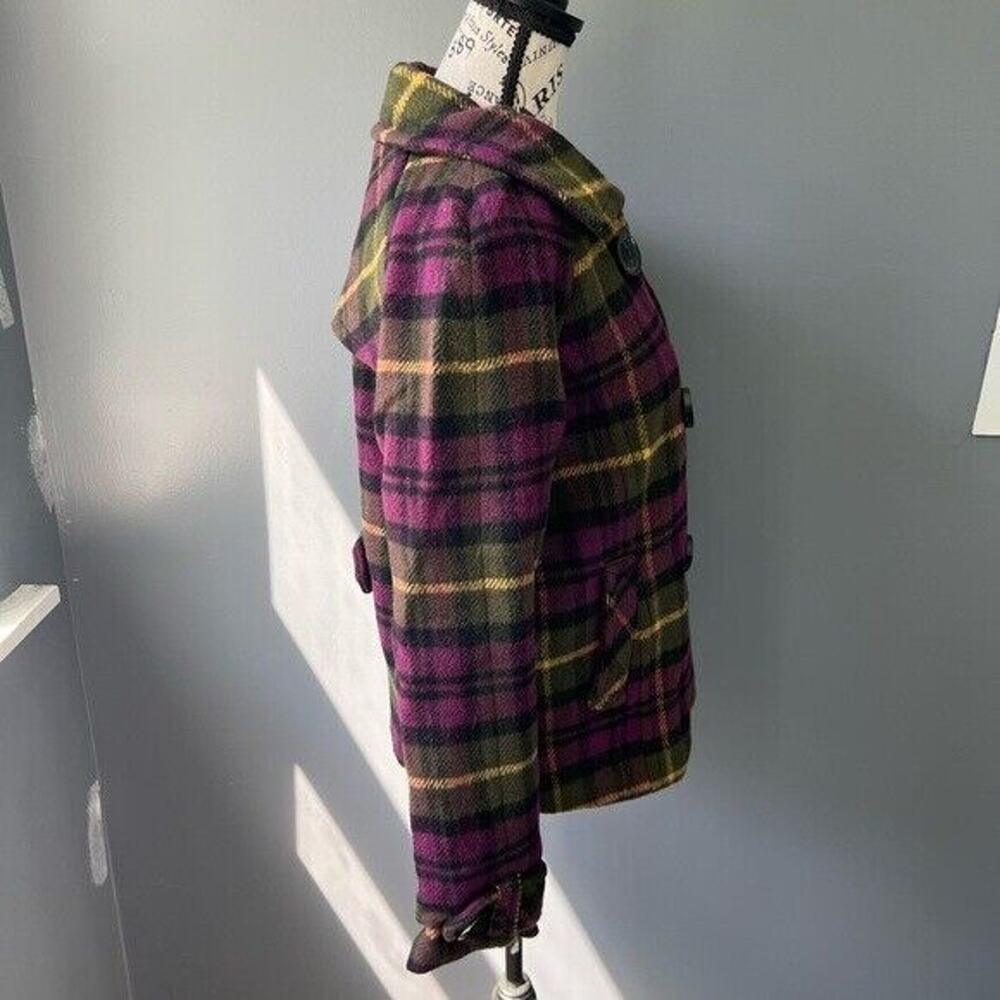 Y2K Aeropostale Wool blend lined plaid double breasted pea coat with pockets - Picture 12 of 12